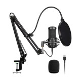 USB Streaming Podcast Microphone Kit,Professional 192KHZ/24Bit Studio Cardioid Condenser Computer PC Mic Kit with Scissor Arm Shock Mount Stand Pop Filter for Music Recording