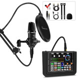 Podcast Equipment Bundle, DJ Mixer Sound Mixer ALL-IN-ONE Kit with 3.5mm Mic Audio Interface/Audio Mixer for Live Streaming/Gaming/Recording/Singing/PC/Smartphone/Tablet.
