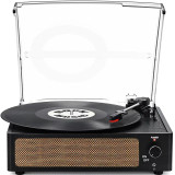 RetroAudio Record Player Turntable Bluetooth Vinyl Record Player Wireless Audio Turntable, Dark Black