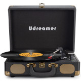 Udreamer Record Player Turntable Vinyl Record Player Suitcase Bluetooth Portable Audio Turntables,Black