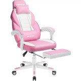 BOSSIN Pink Gaming Chair, Leather Computer Desk Chair with Footrest and Headrest, Ergonomic Heavy Duty Design, Large Size High-Back E-Sports, Big and Tall Gaming Chair (Pink)