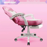 BOSSIN Pink Gaming Chair, Leather Computer Desk Chair with Footrest and Headrest, Ergonomic Heavy Duty Design, Large Size High-Back E-Sports, Big and Tall Gaming Chair (Pink)