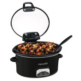 Crockpot 4.5-Quart Lift & Serve Hinged Lid Slow Cooker, One-Touch Control, Black