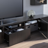 BESTÅ TV storage combination/glass doors, black-brown/Lappviken clear glass