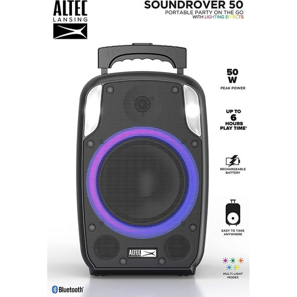 Altec Lansing SoundRover 50 Wireless Party Speaker, 50W, LED Party Lighting, Black, IMT8000M-BLK