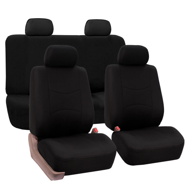 FH Group Cloth Car Seat Covers, Universal Fit Solid Back Seat Cover Full Set Black FB050114BLACK-ST