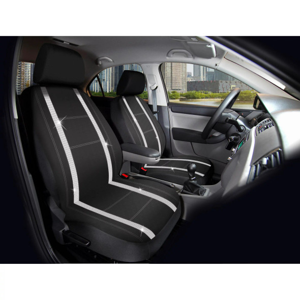 Auto Drive 2 Piece Checker Diamond Front  Car Seat Cover Premium Leather Black, 2102SC035