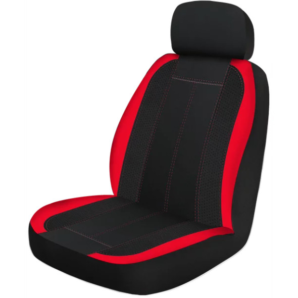 Auto Drive 2 Piece Car Seat Covers and Headrest Covers, Black Red Universal Fit