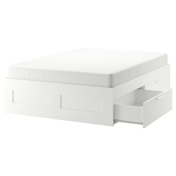 BRIMNES Bed frame with storage, white/Luröy, Full