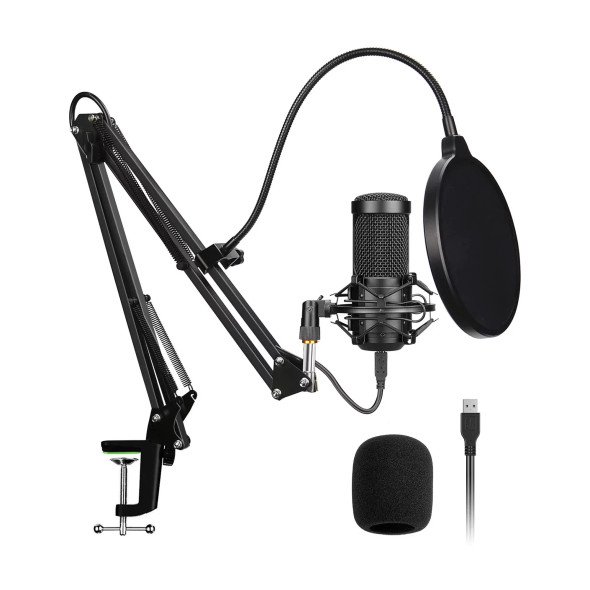 USB Streaming Podcast Microphone Kit,Professional 192KHZ/24Bit Studio Cardioid Condenser Computer PC Mic Kit with Scissor Arm Shock Mount Stand Pop Filter for Music Recording