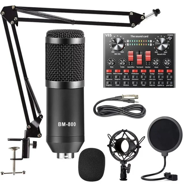 Podcast Equipment Bundle, ALPOWL BM-800 Mic Kit with Live Sound Card, Condenser Microphone Bundle for Studio Recording & Broadcasting(Black).