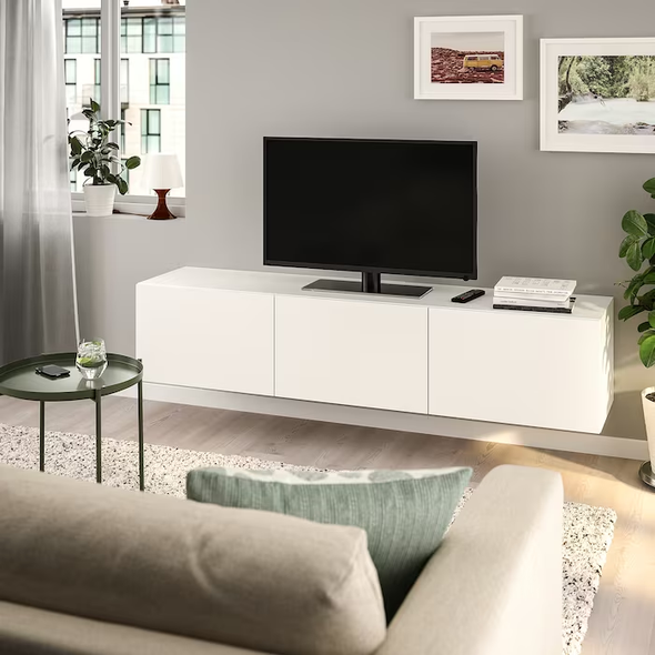 BESTÅ TV unit with doors, white/Lappviken white,