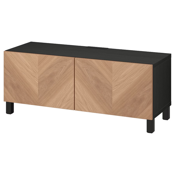 BESTÅ TV bench with doors, black-brown/Hedeviken/Stubbarp