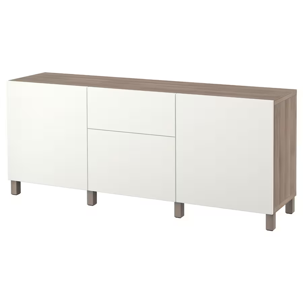 BESTÅ Storage combination with drawers, walnut effect light gray/Lappviken white,