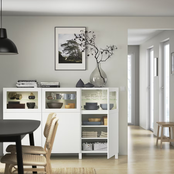 BESTÅ Storage combination with doors, white Lappviken/Sindvik white clear glass,