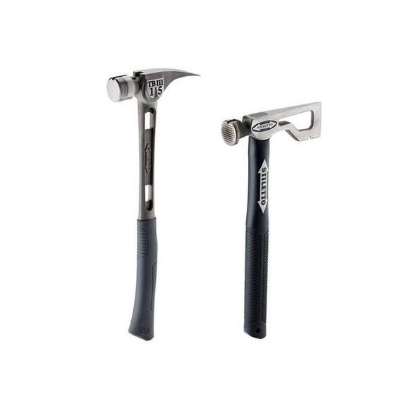 Stiletto 15 oz. TiBone 3 Smooth Face Hammer with 18 in. Curved Handle and 9 oz. Drywall Axe Fiberglass Hammer with 13 in. Handle