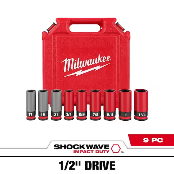 Milwaukee SHOCKWAVE Impact-Duty 1/2 in. Drive Deep SAE & Metric Lug Nut Impact Socket Set (9-Piece)