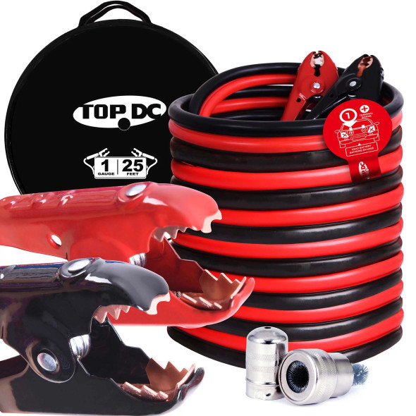 TOPDC Battery Jumper Cables 25 Feet 1 Gauge, Automotive Heavy Duty Booster Cables with Carry Bag.