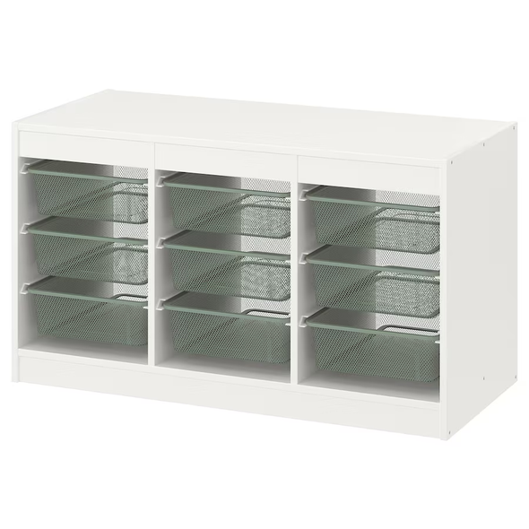 TROFAST Storage combination with boxes, white/light green-gray, 39x17 3/8x22 "
