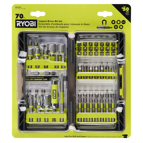 RYOBI Bi-Metal Impact Rated Screwdriver Drill Bit Kit (70-Piece)