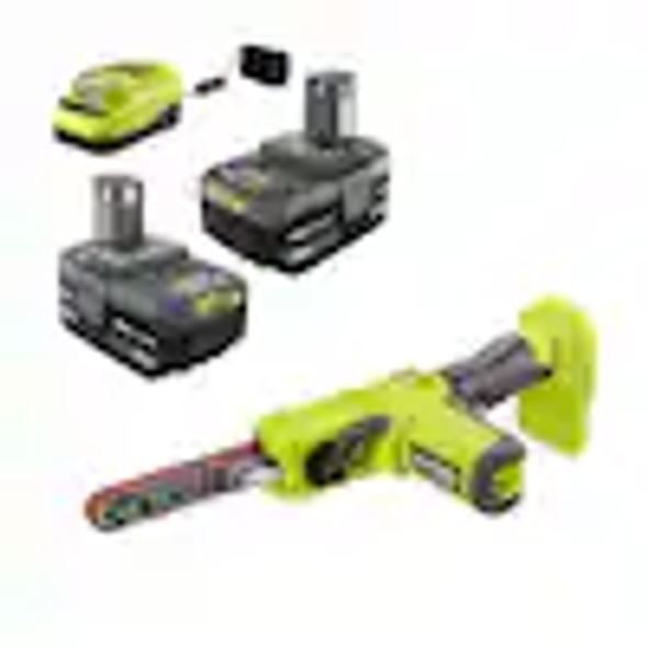 RYOBI ONE+ 18V Lithium-Ion 4.0 Ah Compact Battery (2-Pack) and Charger Kit with FREE 1/2 in. x 18 in. Belt Sander