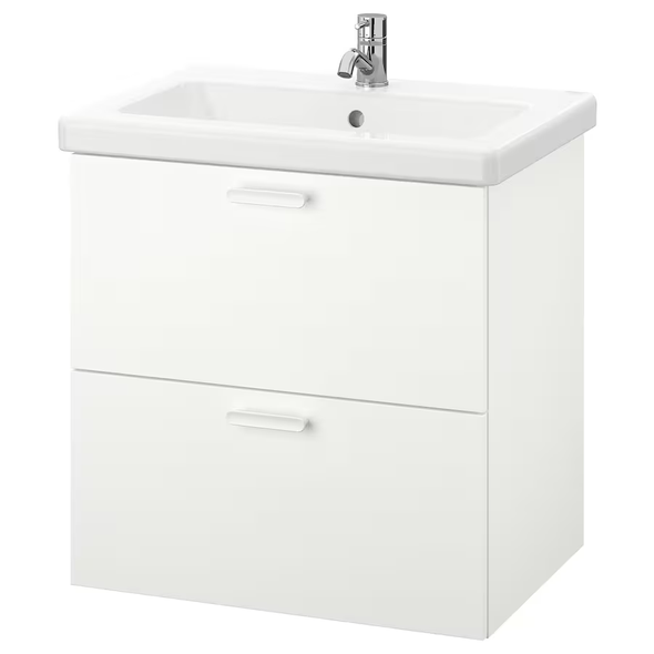 ENHET / TVÄLLEN Sink cabinet with 2 drawers, white/Pilkån faucet, 25 1/2x19 1/8x26 "