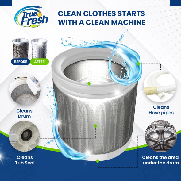 True Fresh Washing Machine Cleaner Tablets 15 Pack - Washer Cleaner - Finally Clean All Wash Machines Including HE Front Loader Top Load