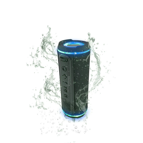 Proscan Elite, Light up 360 Degree Sound Waterproof IPX4 Bluetooth Speaker, Dual External Passive Radiators , Black, PESP1708