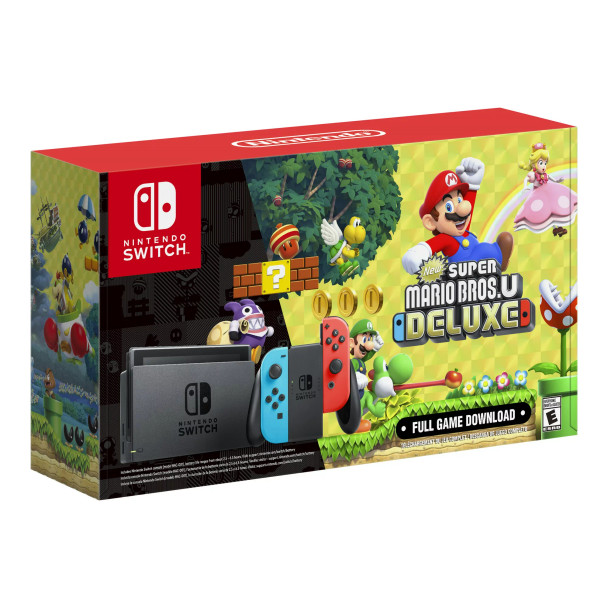 Nintendo Switch with Neon Blue and Neon Red Joy-Con - Game console - Full HD - black, neon red, neon blue - Super Mario Bros. U Deluxe