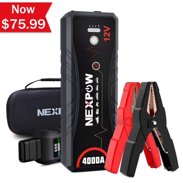 NEXPOW Battery Jump Starter, 4000A Peak 24000mAh Jump Starter (for All Gas and 10.0L Diesel Engines), 12V Portable Jump Box Battery Booster Power Pack with LED Light