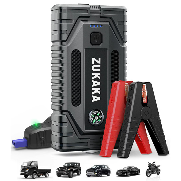 ZUKAKA Car Jump Starter 1500A Peak 15800mAh 12V Auto Protable Jump Box with LED Light(Up to 7.0L Gas and 5.5L Diesel Engine)