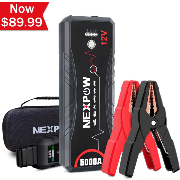 NEXPOW Car Jump Starter, 5000A Peak 28800mAh Battery Jump Starter for All Gas and 12L Diesel Engine, 12V Portable Jump Box with Built-in LED Light/USB QC3.0