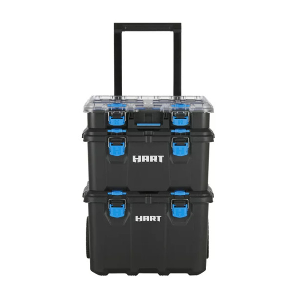 HART Stack System, Mobile Toolbox for Storage and Organization, 3 Piece Resin Plastic Modular Toolbox System
