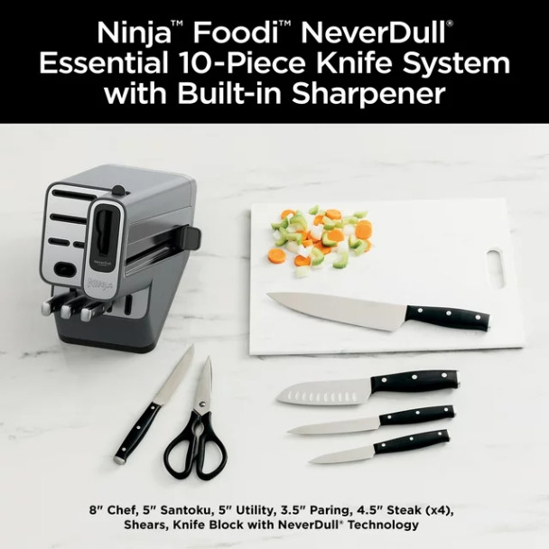 Ninja Foodi NeverDull 10-Piece Essential Knife System with Sharpener, Stainless Steel, K12010