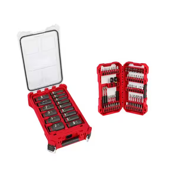 Milwaukee SHOCKWAVE 1/2 in. Drive SAE Deep Well PACKOUT Impact Socket Set & Screw Driver Bit Set w/PACKOUT Case (85-Piece)