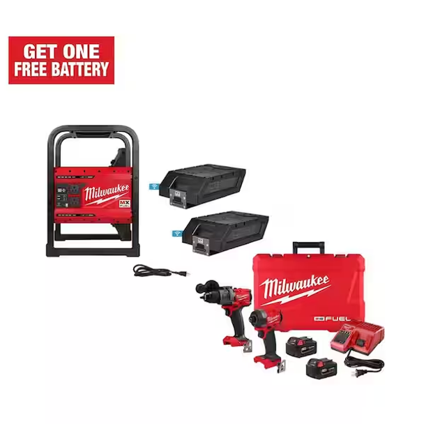 Milwaukee MX FUEL 3600-Watt/1800-Watt Lithium-Ion Battery Powered Push Start Portable Power Station w/FUEL M18 Hammer Drill/Impact