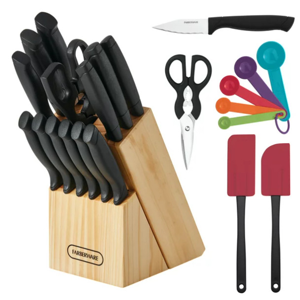 Farberware Classic 23-piece Never Needs  Sharpening Dishwasher Safe Cutlery and Utensil Set in Black