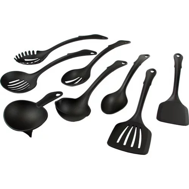 Mainstays 8-Piece Nylon Kitchen Utensil Set with Connector Ring, Black Plastic