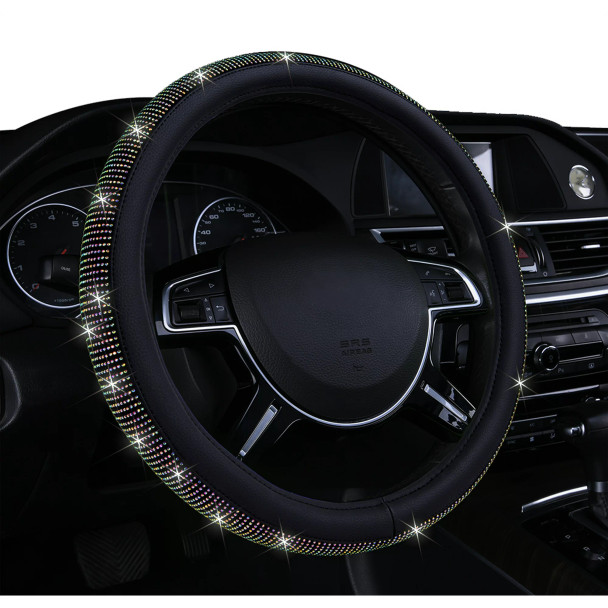 Auto Drive Black Universal Fit Iredescent Crystal Steering Wheel Cover