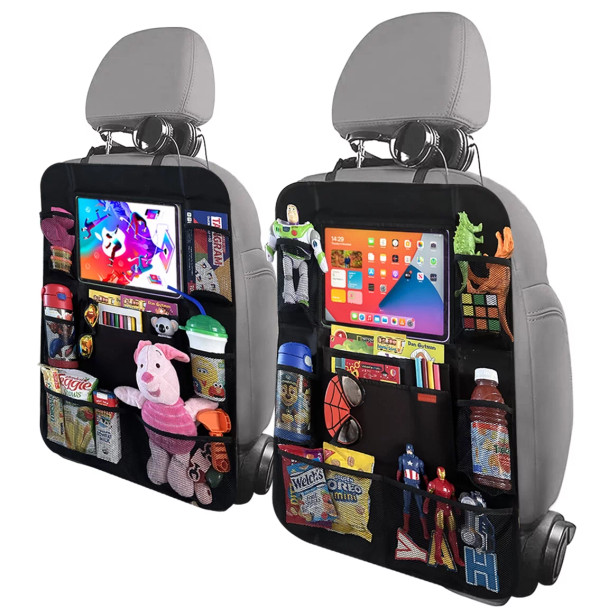 Luckybay 2 Pack Car Backseat Organizer with 10" Touch Screen Tablet Holder + 9 Storage Pockets Kick Mats Car Seat Back Protectors Great Travel Accessories for Kids and Toddlers (2 Pack )