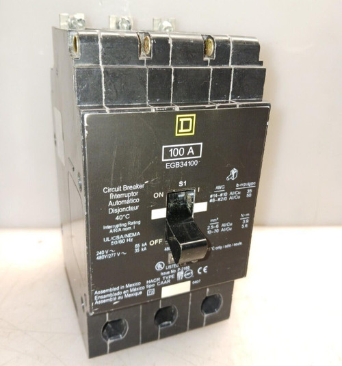 SQUARE D EGB34100 CIRCUIT BREAKER 100 AMP 3 POLE 480/277 VAC 35kA 240 V 65kA