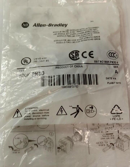 NEW ALLEN BRADLEY GREEN LED MODULE WITH LATCH  800F-PN3G