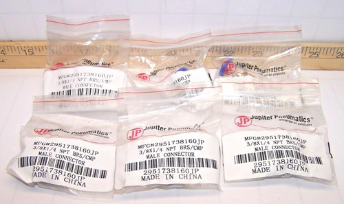 6) Jupiter Pneumatics 3/8" X 1/4" Nickel Plated Brass Push To Connect (LOT OF 6)