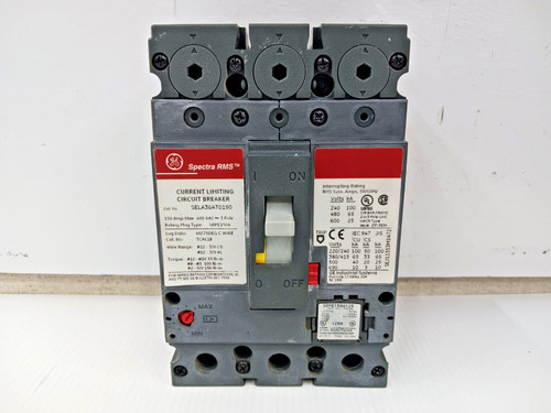 GE 150 Amp Circuit Breaker 3 Pole 600 VAC 65kA SELA36AT0150 W/ 125 Amp Trip Plug GE 150 Amp Circuit Breaker 3 Pole 600 VAC 65kA SELA36AT0150 W/ 125 Amp Trip Plug