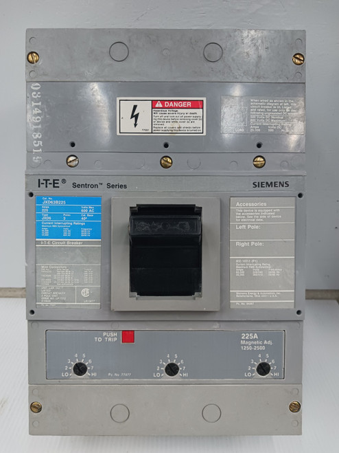 Siemens ITE Sentron 225 Amp Circuit Breaker 3 Pole 600 VAC 35kA JXD63B225