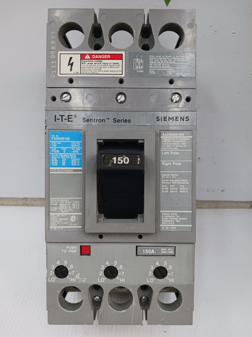Siemens ITE Sentron 150 Amp Circuit Breaker 3P 600 VAC FXD63B150 (Flawed) Siemens ITE Sentron 150 Amp Circuit Breaker 3P 600 VAC FXD63B150 (Flawed)