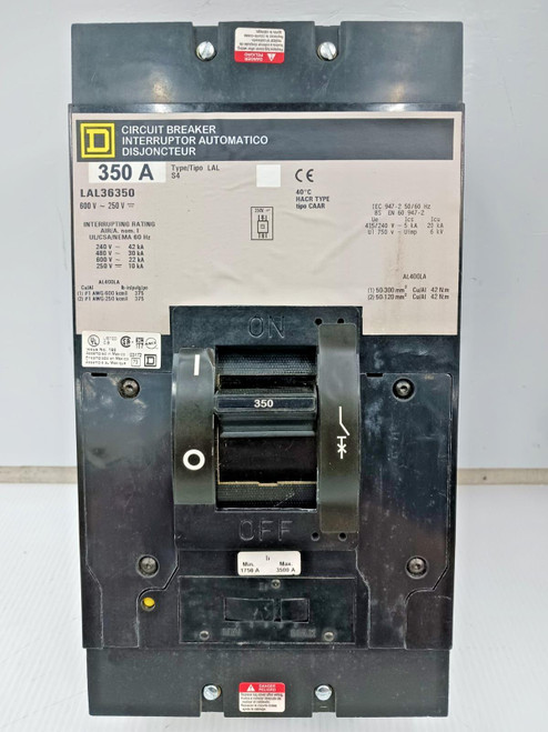 New Square D 350 Amp Circuit Breaker 3 Pole 600 VAC / 250 VDC 30kA LAL36350 New Square D 350 Amp Circuit Breaker 3 Pole 600 VAC / 250 VDC 30kA LAL36350