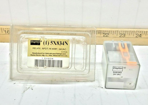 New Dayton Plug In Relay SPDT 16 Amp 24 VAC Coil 5 PIN  5X834N