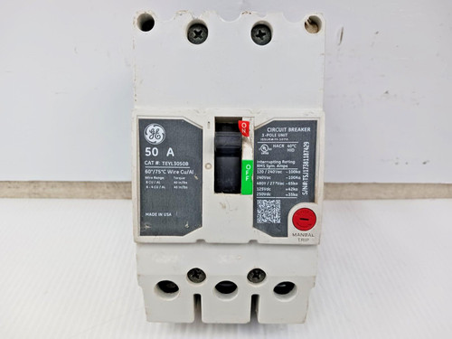 GE 50 Amp Bolt-On Circuit Breaker 3 Pole 480Y/277 VAC 100kA TEYL3050B GE 50 Amp Bolt-On Circuit Breaker 3 Pole 480Y/277 VAC 100kA TEYL3050B