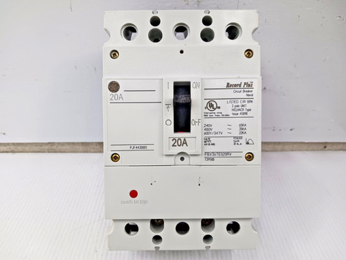 GE Record Plus 20 Amp Circuit Breaker 3 Pole 600Y/347 VAC 35kA FBV36TE020RV GE Record Plus 20 Amp Circuit Breaker 3 Pole 600Y/347 VAC 35kA FBV36TE020RV